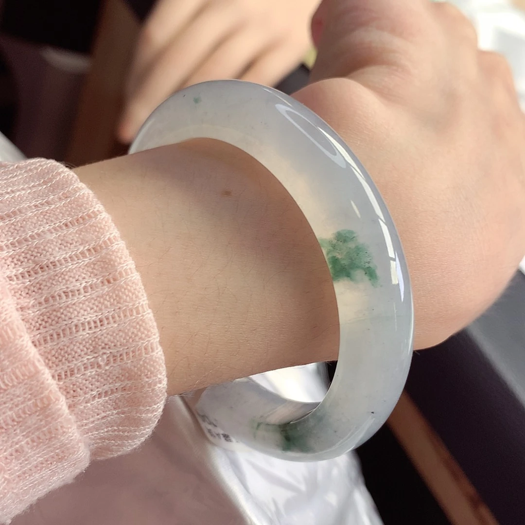 未镶嵌手镯翡翠天然A货翡翠54-55冰底生花撒乌鸡招米26号