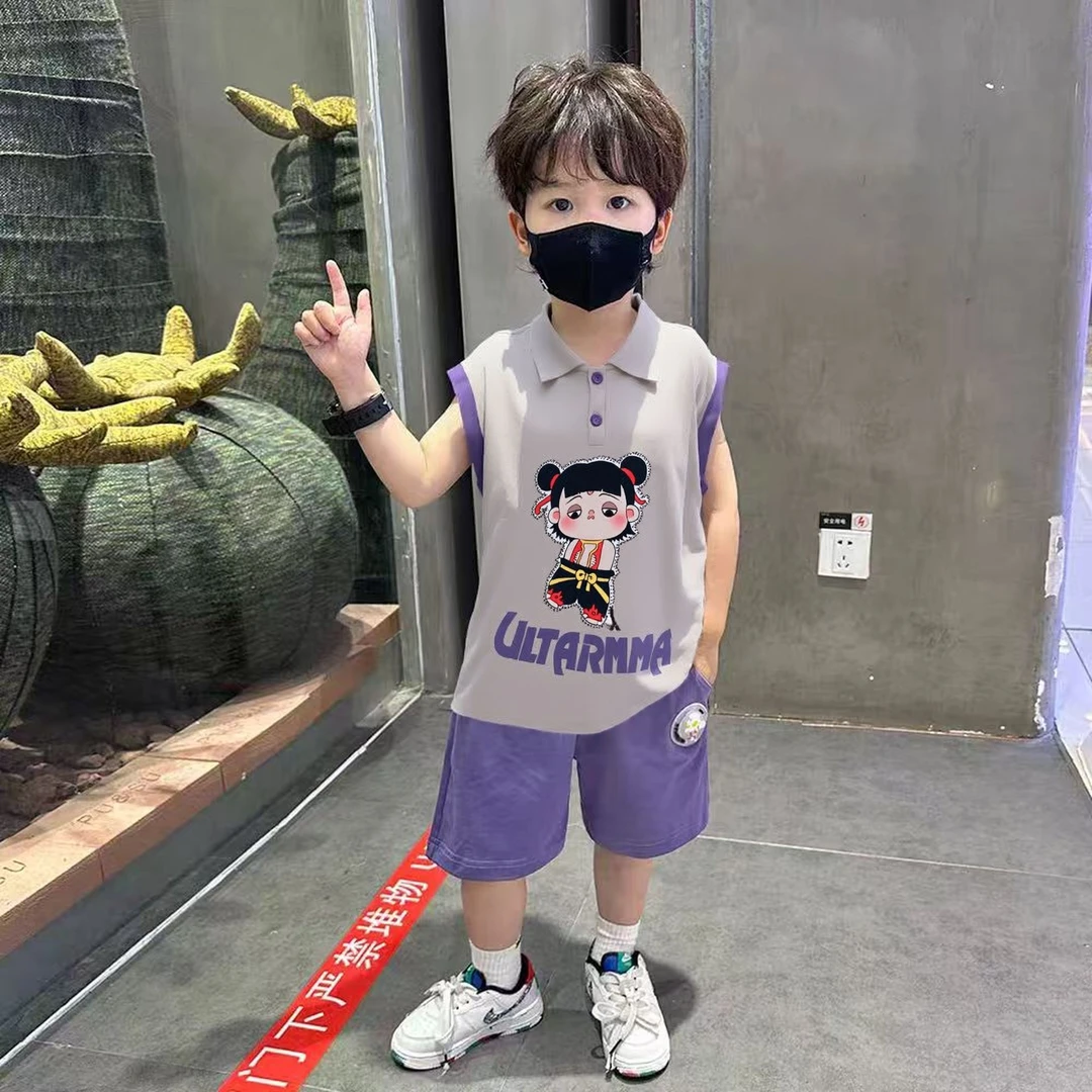 哪吒儿童服装男童夏季背心套装2025新款男孩运动男宝夏装无袖衣服