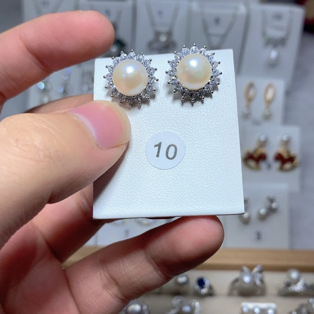 银S925镶嵌耳饰淡水珍珠