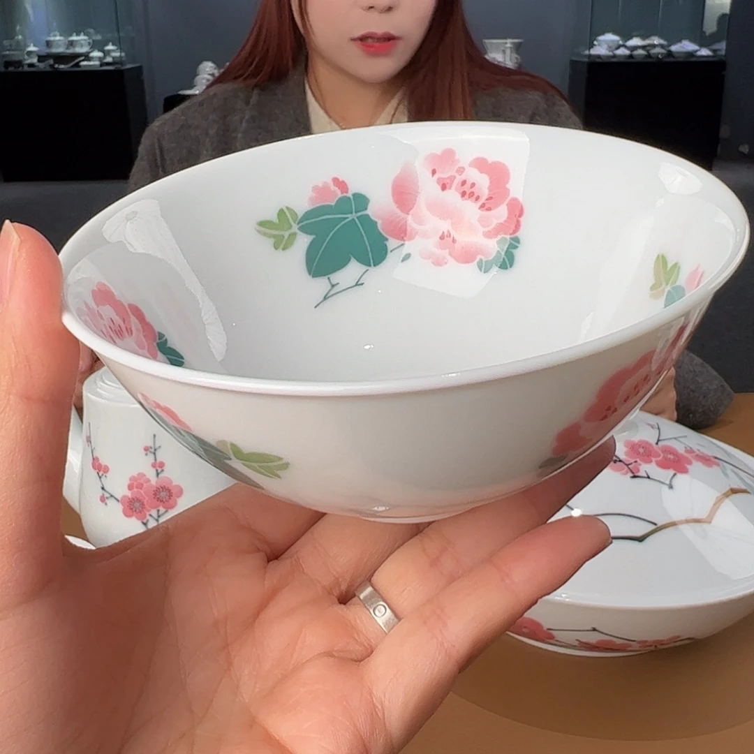 瓷柴窑 芙蓉对花观赏碗，微瑕开片