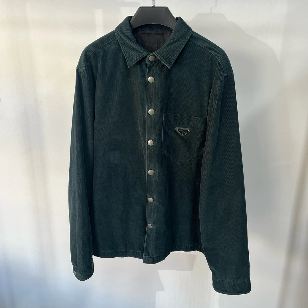 99新 Prada/普拉达 铁三角标灯芯绒外套/L码/257411
