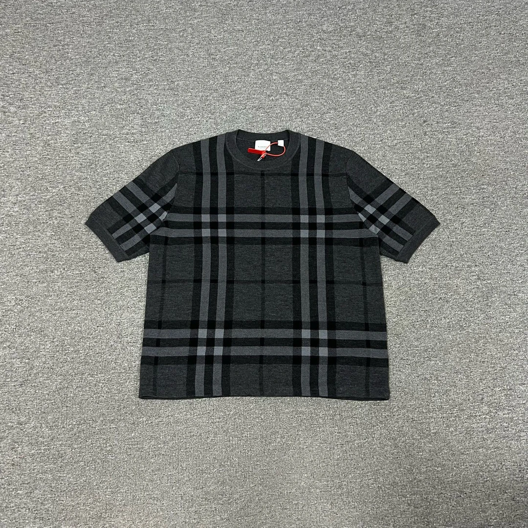 99新 BURBERRY/博柏利 巴宝莉 经典格纹针织短袖上衣 M码