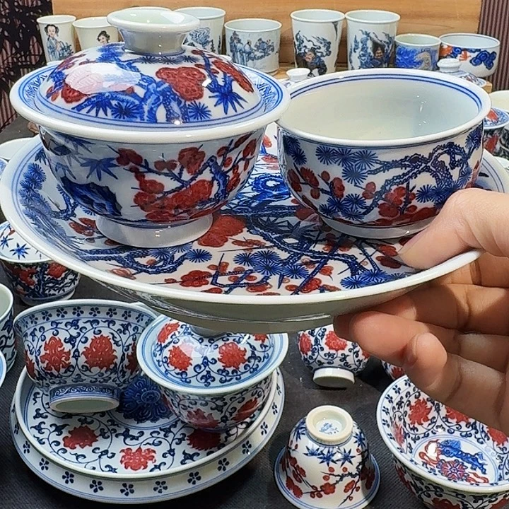 微瑕松竹梅三件套手绘原矿