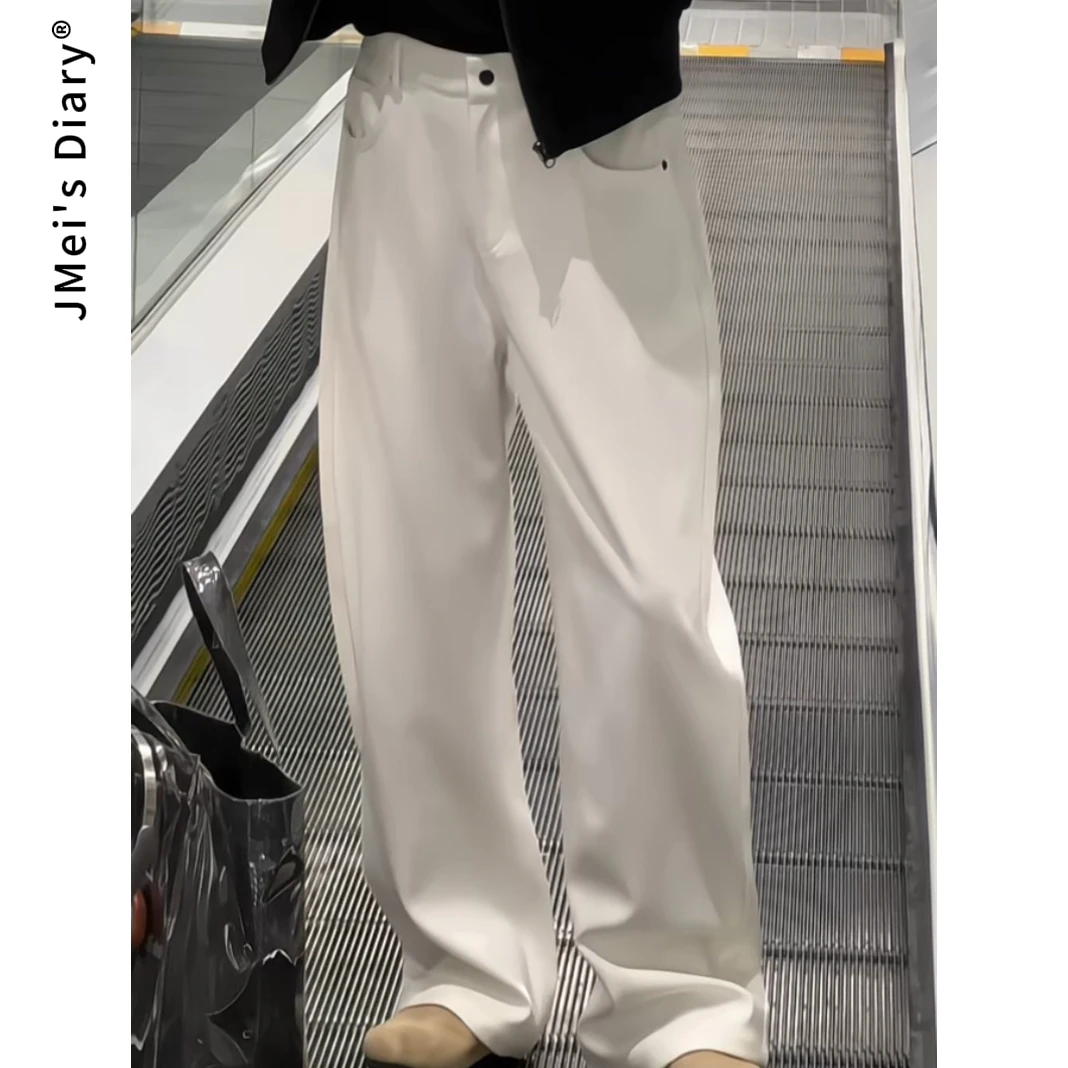 JMei's Diary重磅斜纹TR微弯刀休闲裤西裤中高腰宽松韩版设计感
