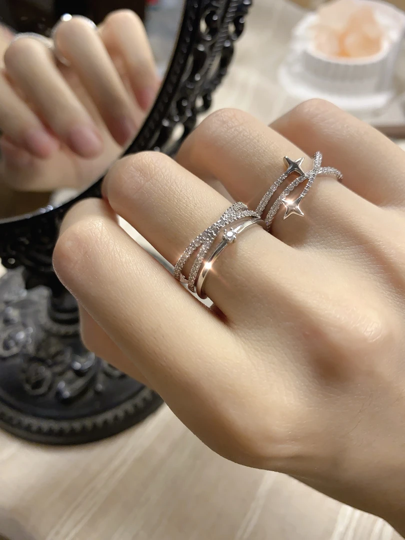 铜合金锆石戒指 【39】铜镀金锆石戒指孤品轻奢日韩气质开口戒指