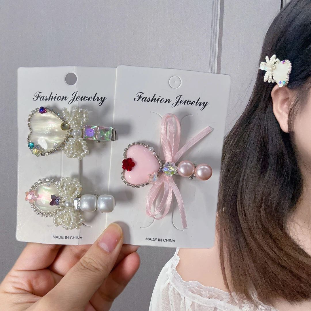 韩国珍珠轻奢精致甜美温柔蝴蝶发夹高级感仙女气质侧边刘海边夹子