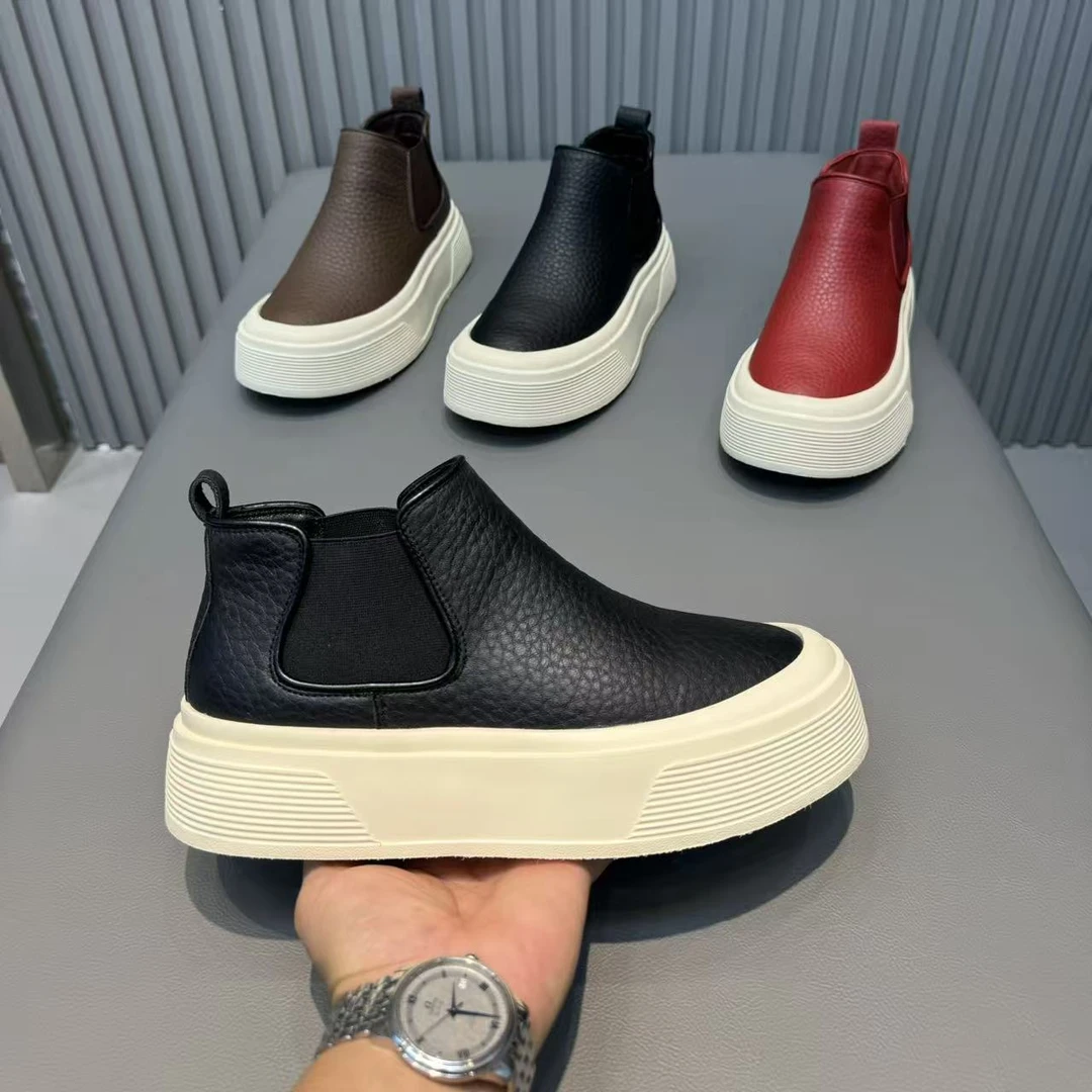 男士G1053冬季厚底皮面短靴单鞋加绒同款板鞋复古极简运动休闲鞋