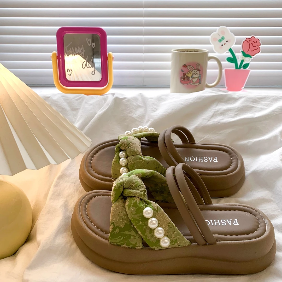 松糕厚底凉鞋女款夏季2025新款外穿凉拖鞋复古刺绣配裙子两穿拖鞋