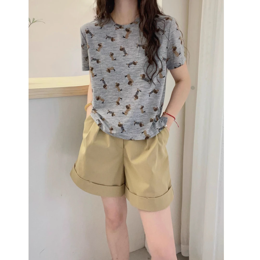 欧洲站2025夏装新款欧货圆领卡通印花短袖体恤女薄款短款T恤上衣