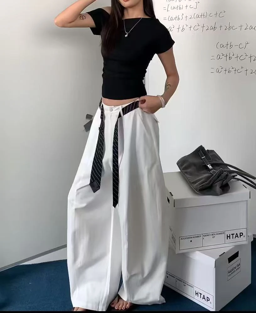 欧货高级感2025夏新款今年流行爆款高腰宽松直筒拖地阔腿休闲裤女