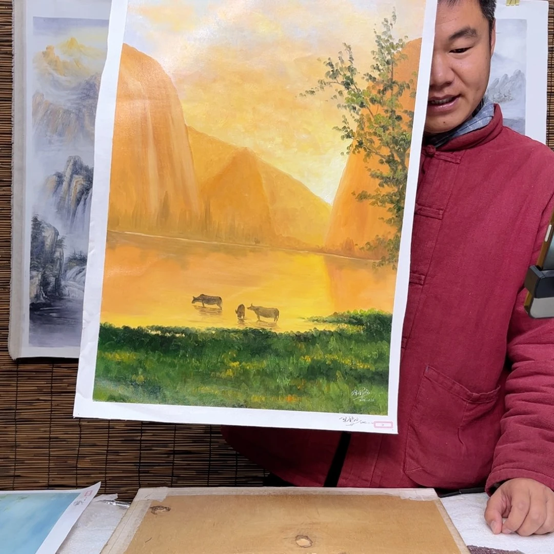 油画行路人小院绘画作品竞拍