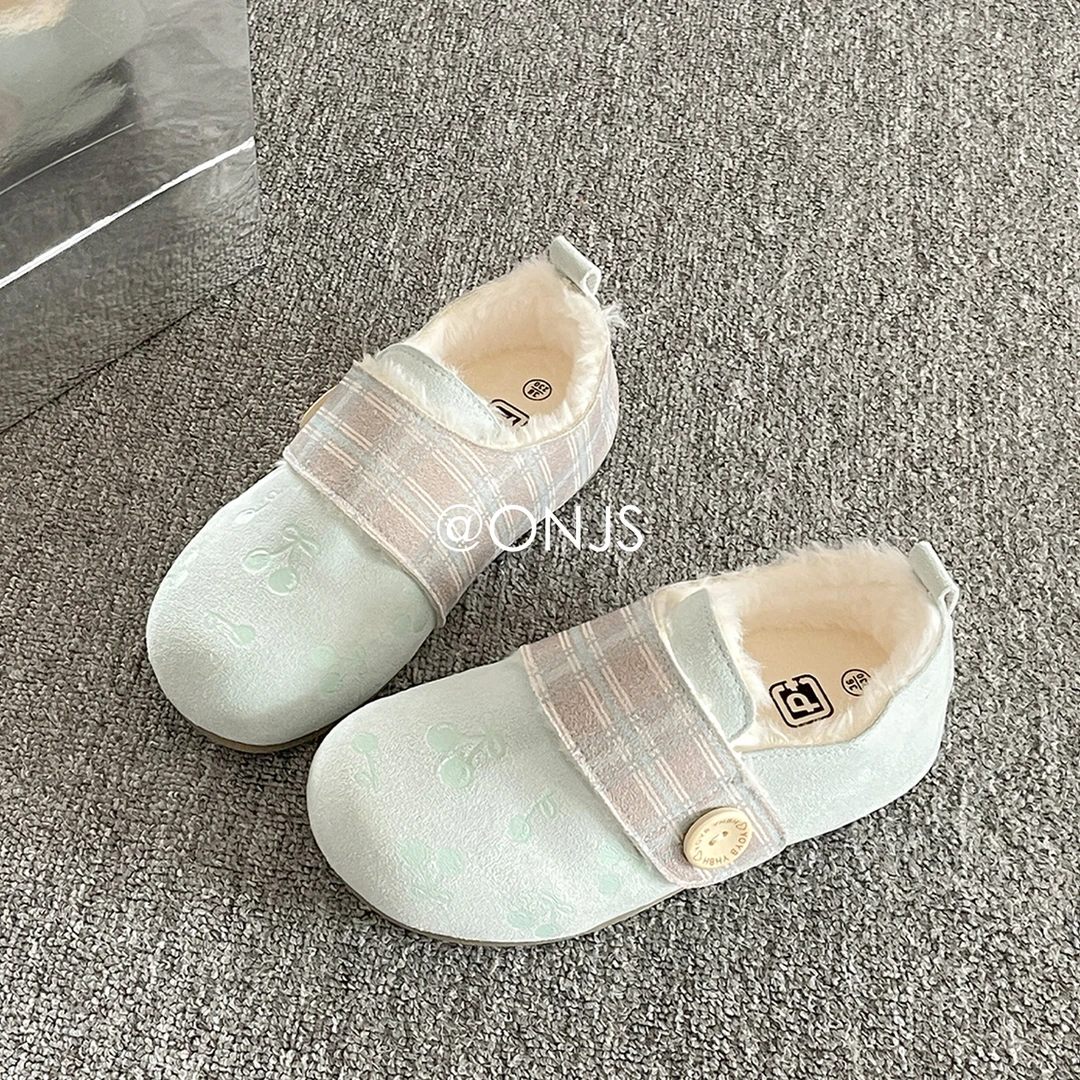 韩系保暖加绒勃肯鞋女款2025新款爆款冬季外穿休闲鞋一脚蹬懒人鞋