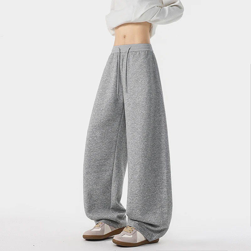 男女同款美式重磅纯色弯刀卫裤宽松百搭阔腿裤垂感运动休闲长裤潮