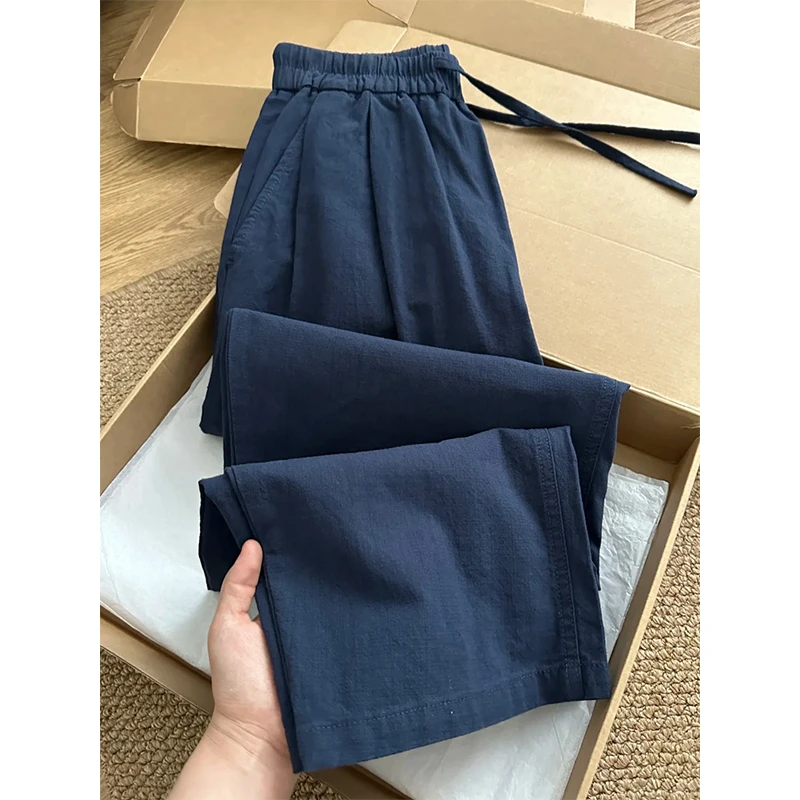 藏蓝色山本裤男女夏季薄款慵懒风凉感显瘦阔腿裤子防晒垂感休闲裤