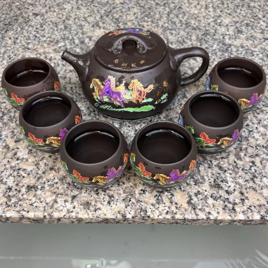 600毫升马到成功石瓢壶一壶六杯龙蛋杯变色凤鸣七件套