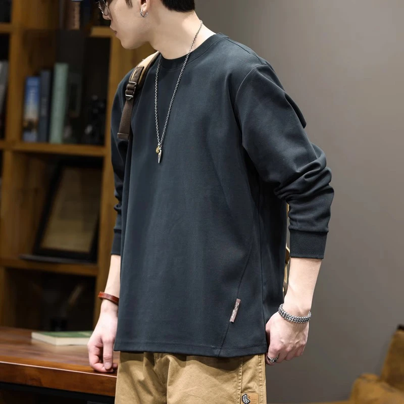 MR.MUDI/穆迪先生长袖T恤男春季2025新款宽松潮牌纯色内搭打底衫