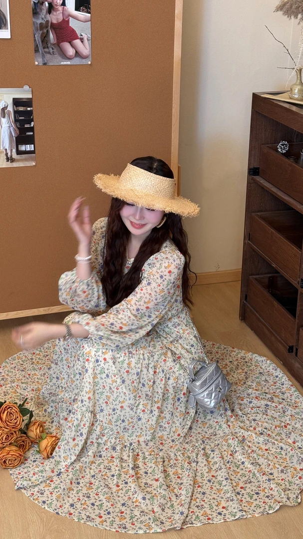 2025夏日甜美小碎花田野少女连衣裙韩系宽松长裙