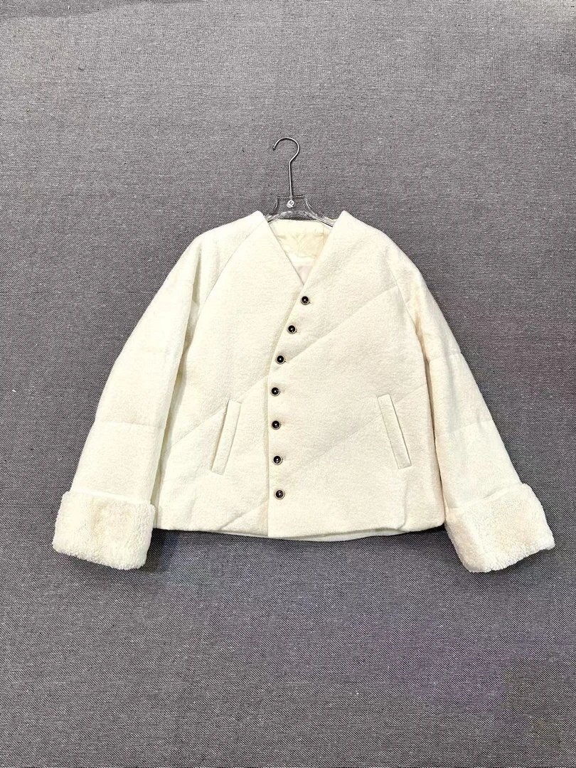 "506" 绵羊毛90白鸭羽绒服秋冬气质加厚毛绒女士羽绒服外套