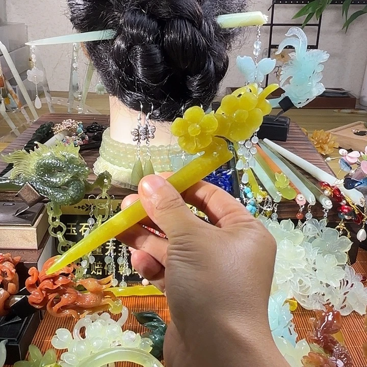 蛇纹石玉合金发饰