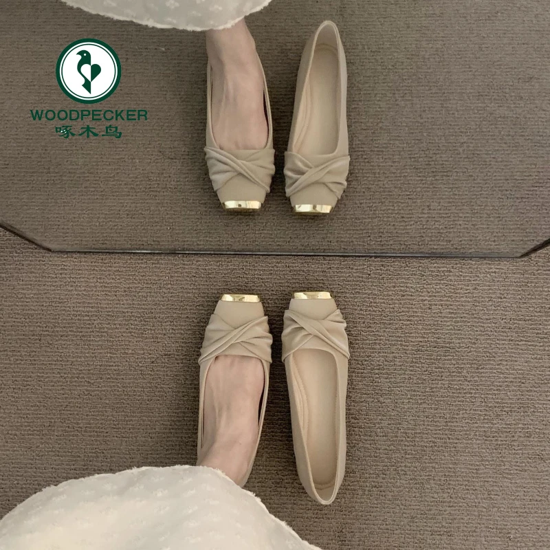 啄木鸟气质温柔高级单鞋2025新款春季女鞋法式方头平底玛丽珍瓢鞋