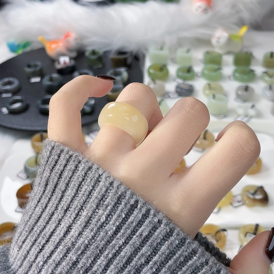 和田玉未镶嵌戒指k7 糖青花馒头16.4