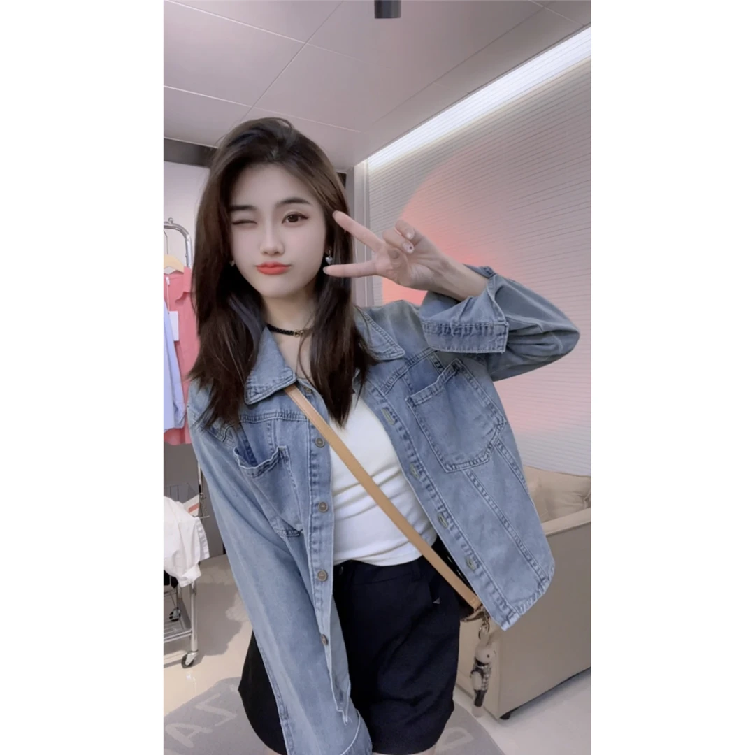 复古港风牛仔外套女春秋2025新款宽松BF休闲夹克小个子短款上衣潮
