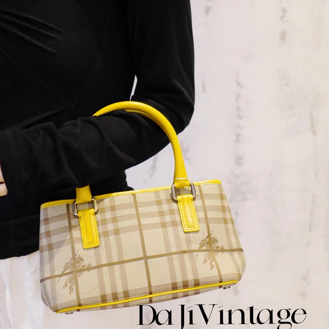 95新 BURBERRY/博柏利 大吉中古sz/Burberry黄色战马格纹tote包