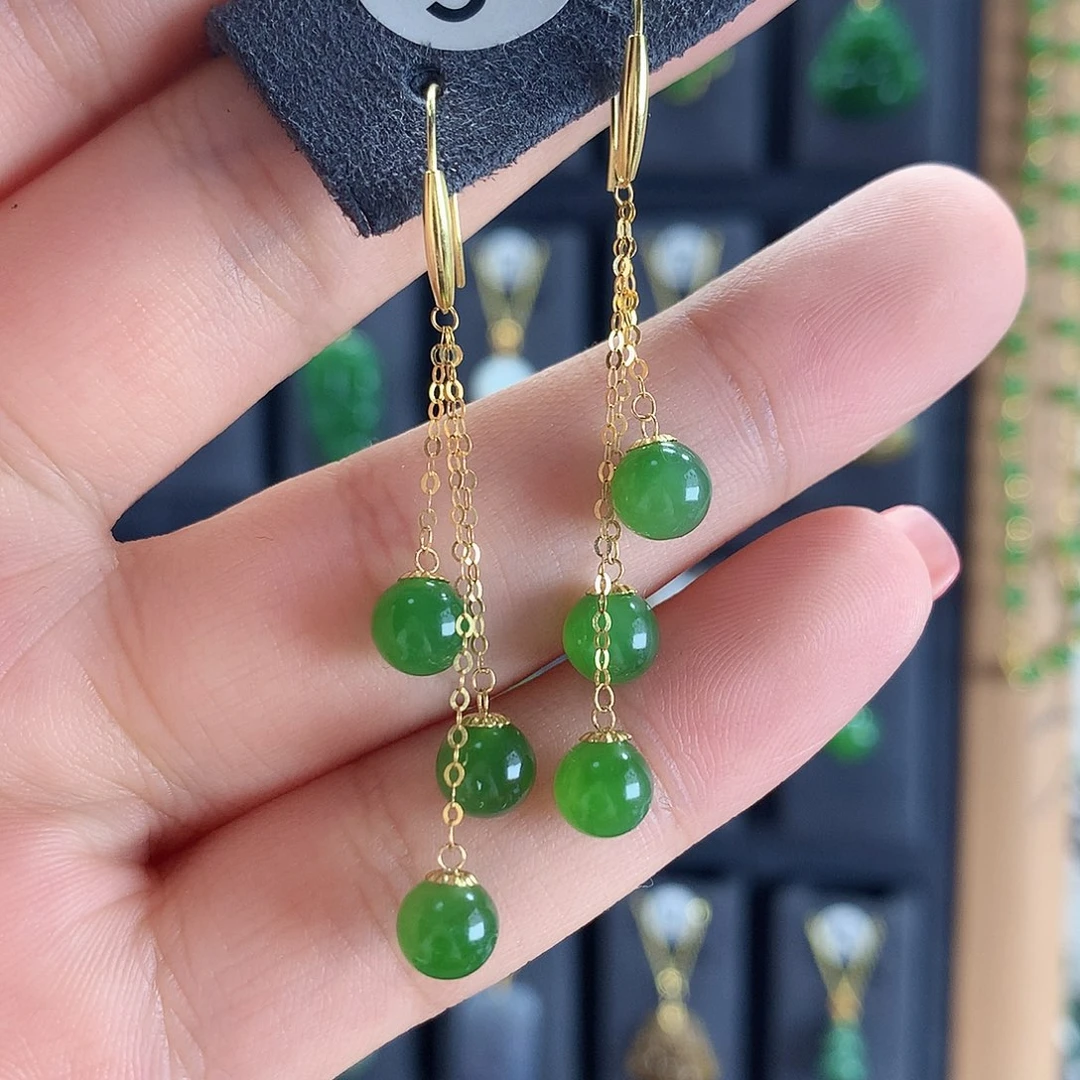 和田玉耳饰18K金镶嵌96