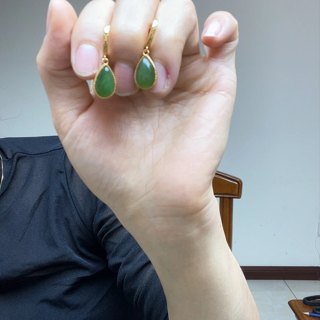 和田玉耳饰银S925镶嵌