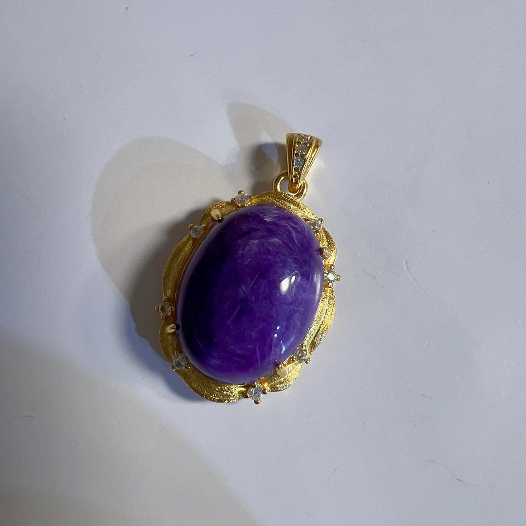 S925银12x16mm天然紫龙晶吊坠多样性发一