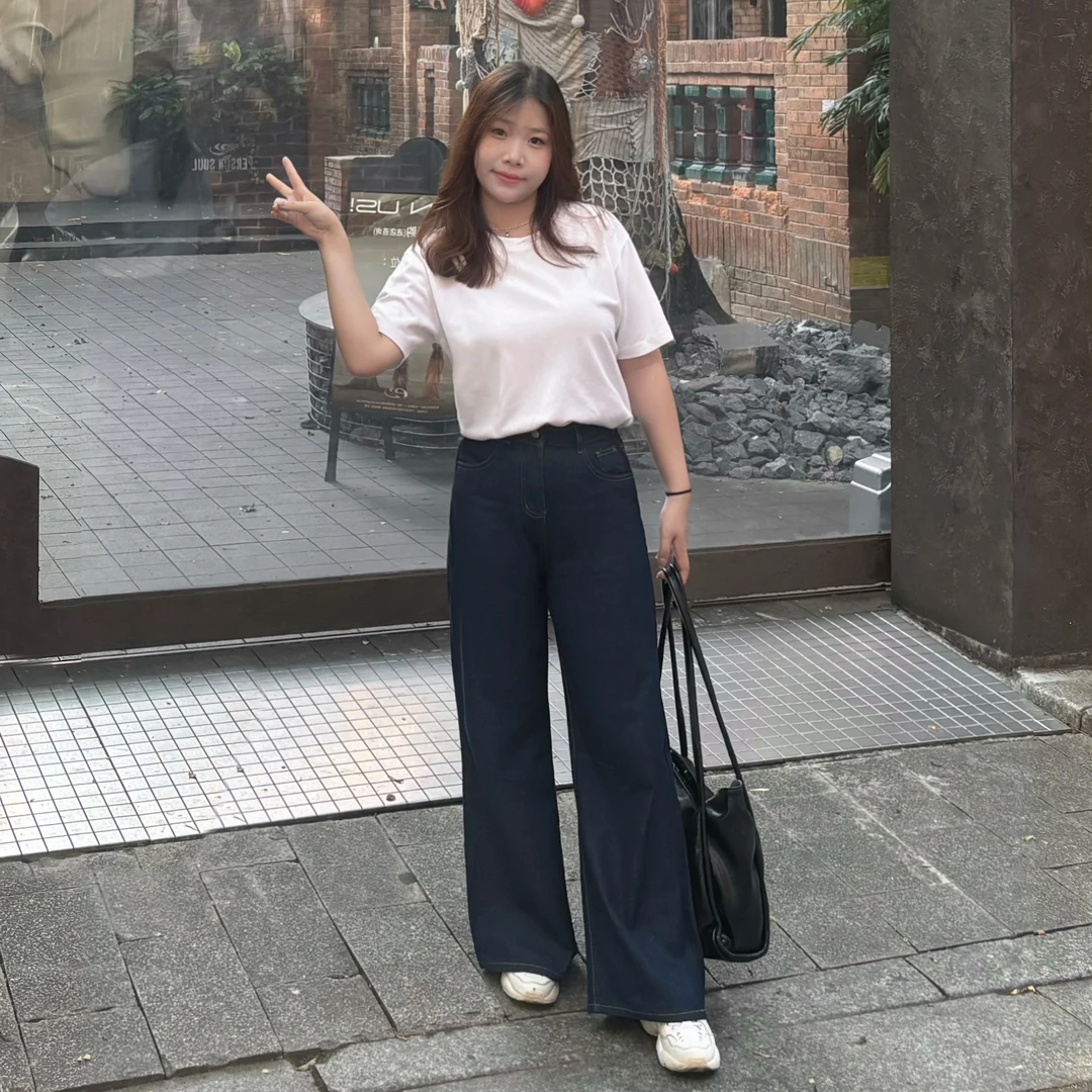 直筒显瘦高腰牛仔裤时尚百搭阔腿裤裤子