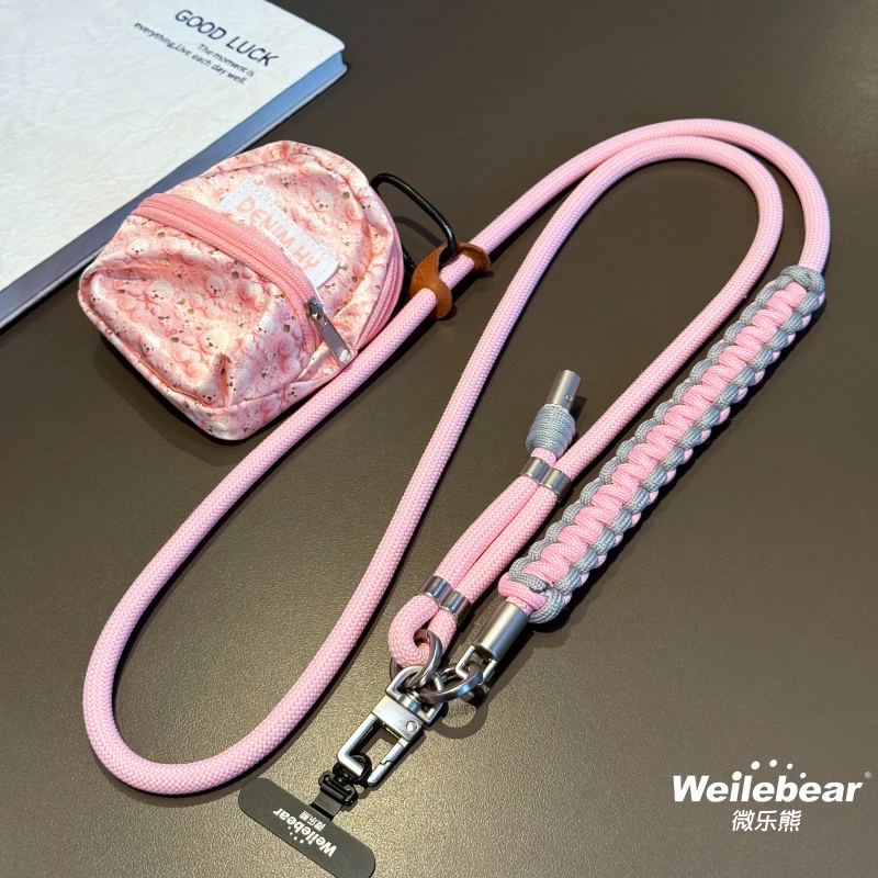 卡通零钱收纳卡包手机挂绳斜挎可背编织耐用高端户外旅游防丢长绳