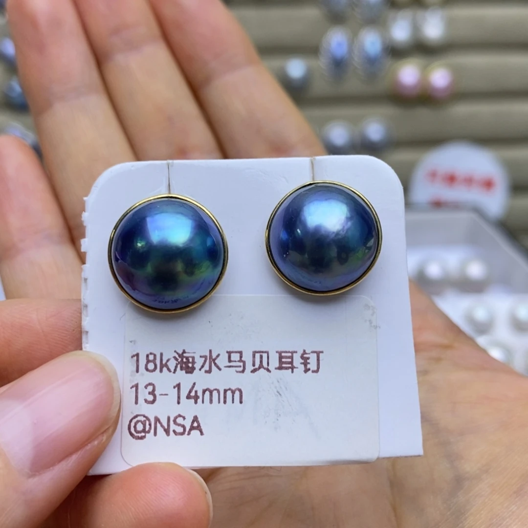 拼合珍珠（马贝珠）耳饰18K金镶嵌