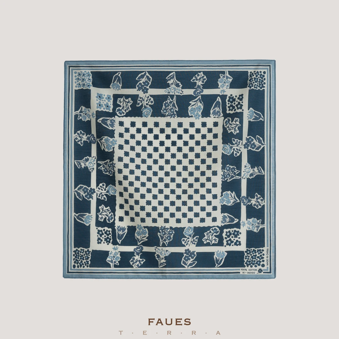 FAUES 繁花将至定织匹马棉斜纹Supima Aya轧花风吕敷文艺方巾53cm