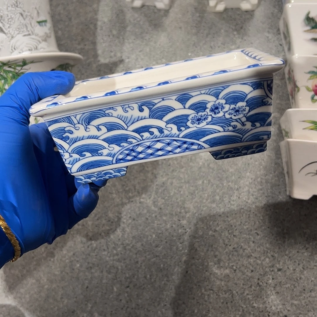 紫砂花盆036号瑕疵15/12/5cm仿手绘海浪花纹