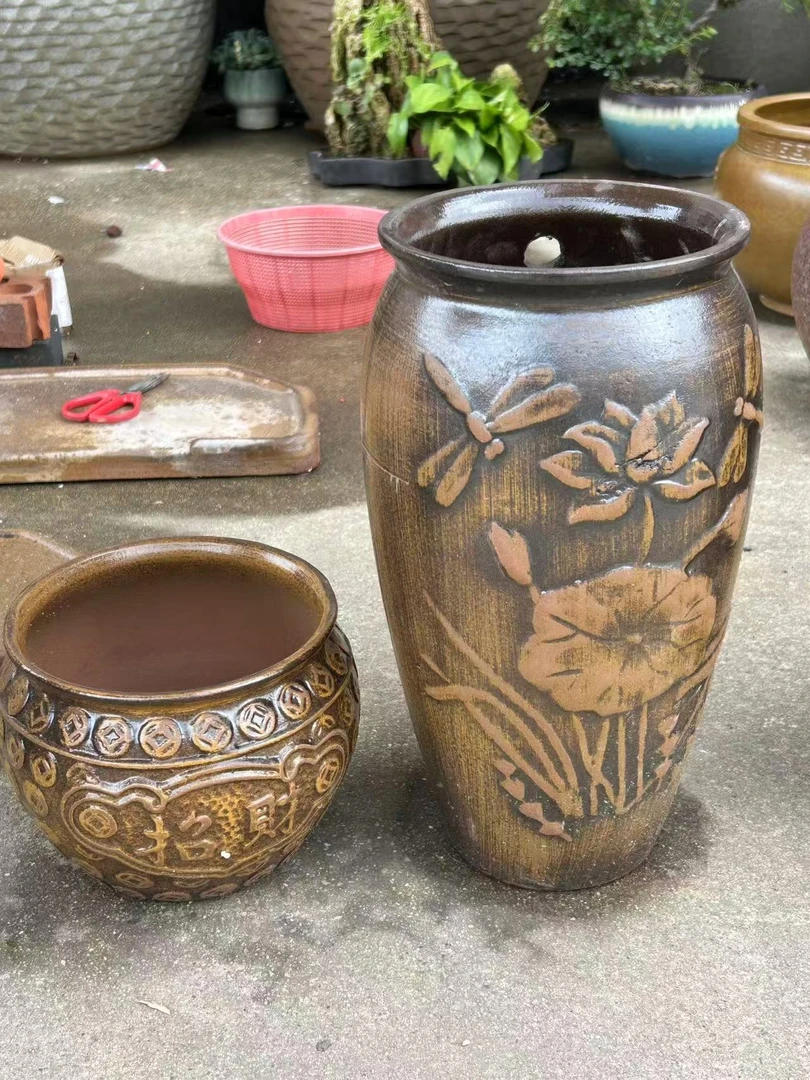 古法鱼缸鱼池造景全套生态瀑布过滤器养鱼陶瓷流水陶罐摆件循环水