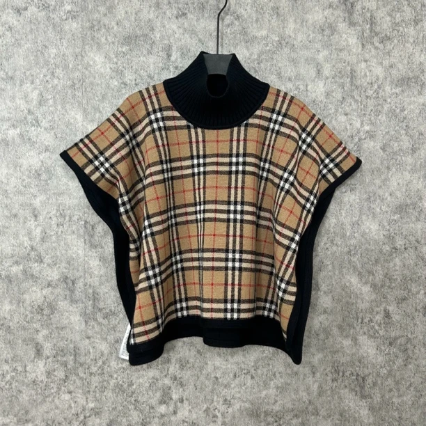 95新 BURBERRY/博柏利 Burberry黑色格纹双面高领披肩