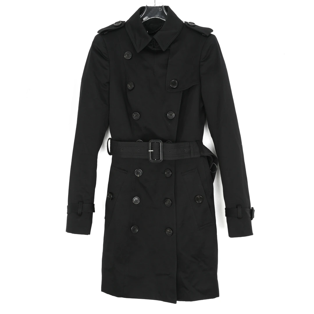 BURBERRY/博柏利女士气质款黑色收腰系带中长款风衣4480990