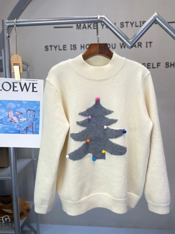 君家圣诞树图案套头毛衣