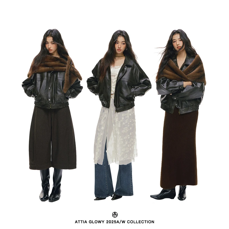 ATTIA 12/9 21:00点 自由街区 哑光PU皮革古着短款皮衣夹克外套