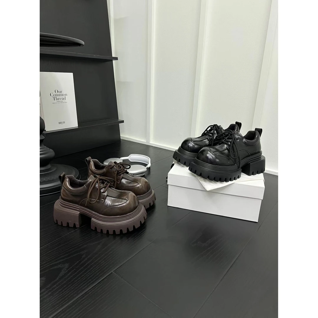 欧货真皮大头乐福鞋女2025新款休闲增高小皮鞋厚底小个子