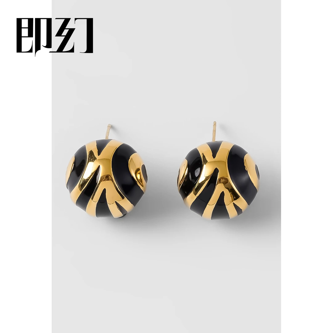 铜合金耳饰 ins时尚优雅气质简约百搭黑色圆球小众耳钉 105-9703