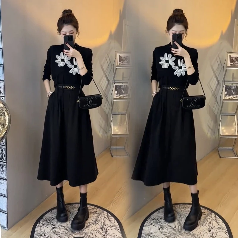 2025早秋女新款设计感立体钩花针织衫马甲+打底衫上衣+半身裙套装