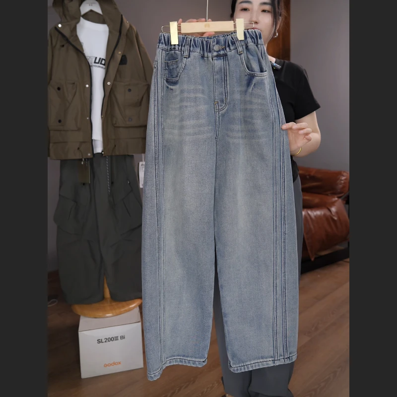 男童裤子2025秋冬季中大童宽松休闲牛仔裤长裤加绒25DK7611