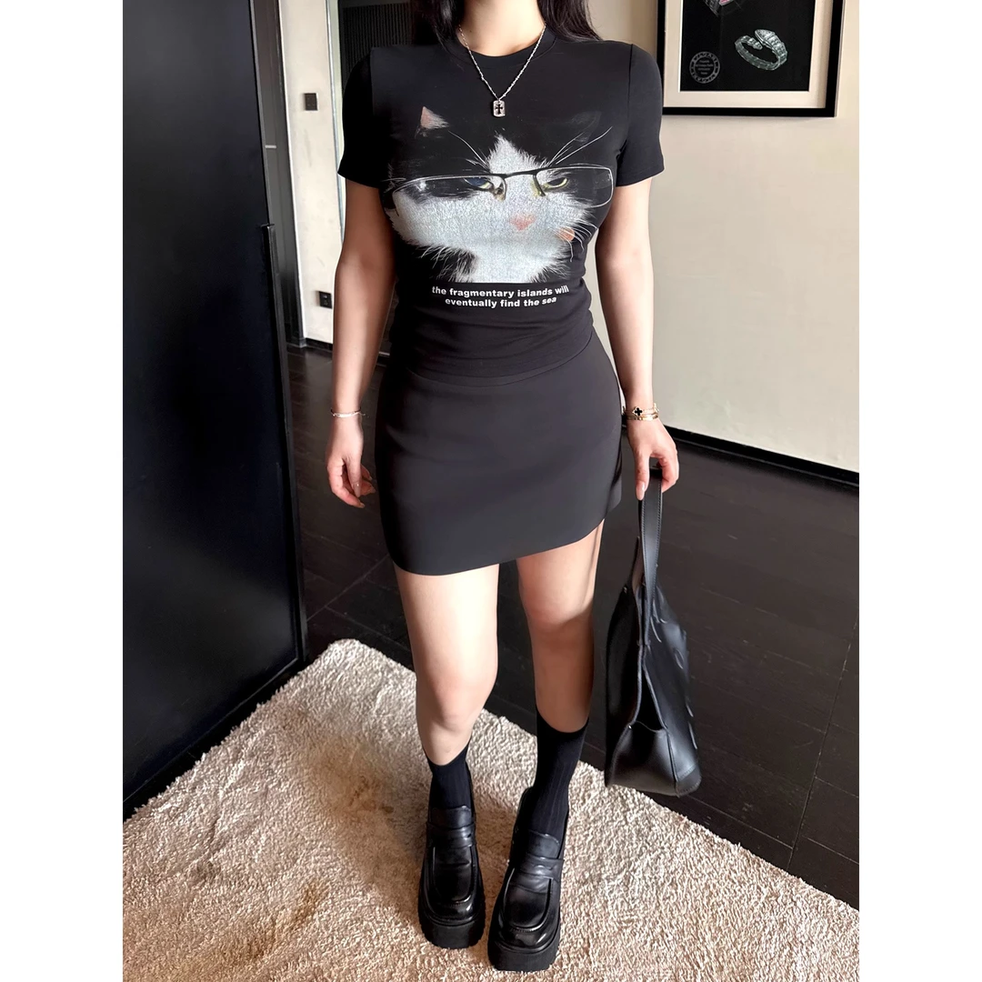 半身裙2025夏季款微胖mm收腰大码显瘦黑色a字包臀休闲百搭短裙