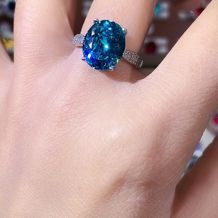 925银帕拉蓝绿戒指白