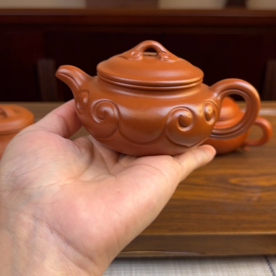 紫砂茶壶朱泥仿古如意140cc