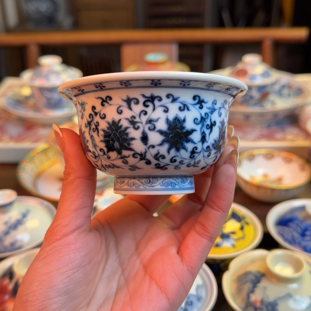 杯缠枝莲压手杯纯手绘