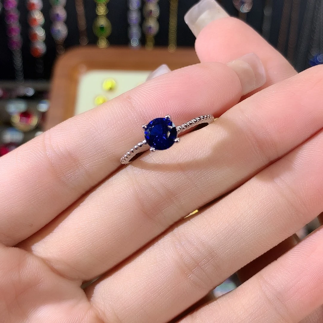 戒指蓝宝石银S925镶嵌6