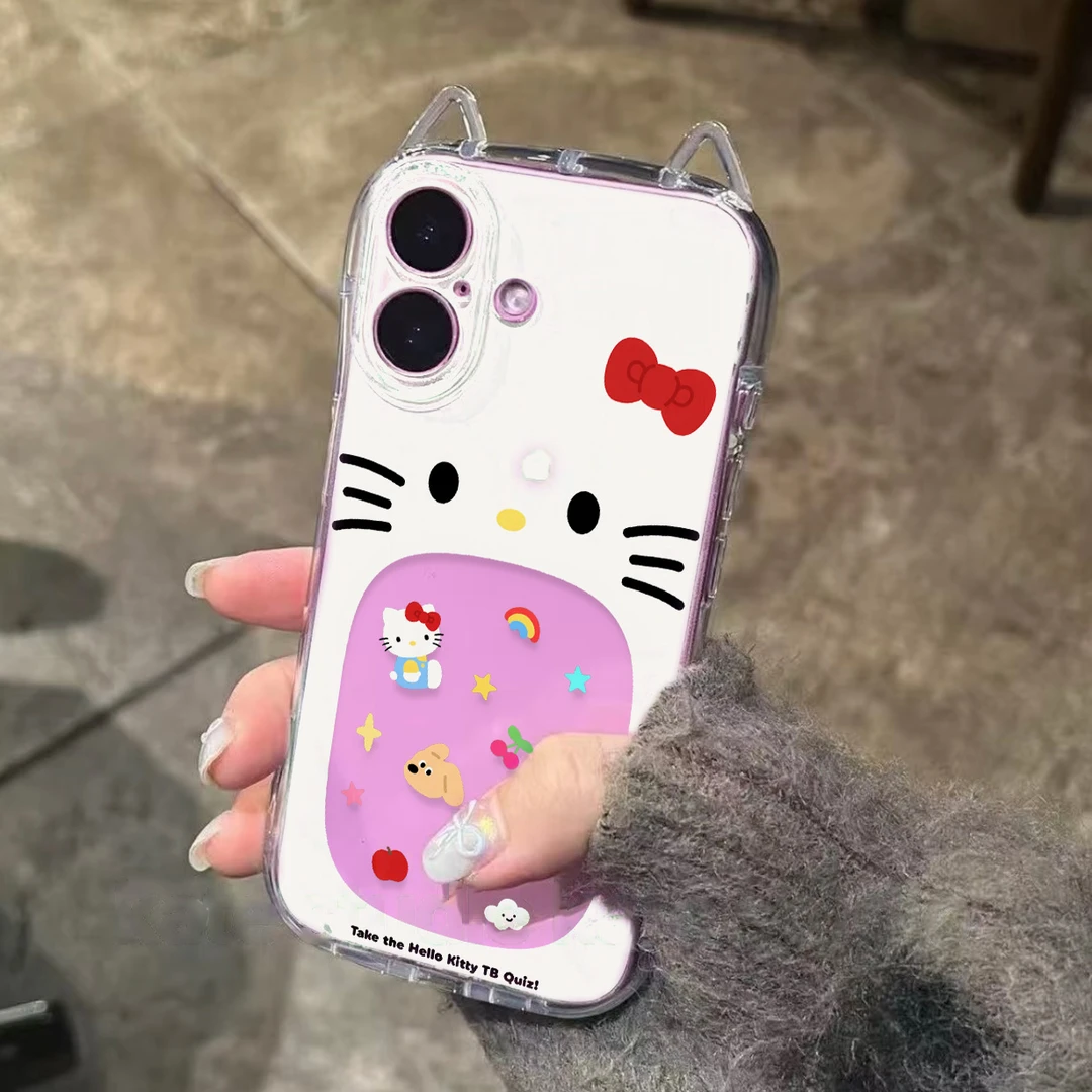 欧克里里大嘴凯蒂猫耳朵适用iphone16/15promax手机壳14透明13/12